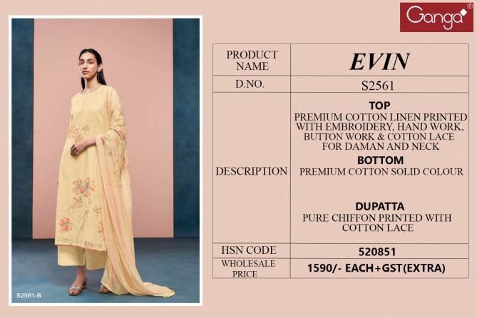 Evin 2561 Embroidery Cotton Linen Dress Material Wholesale Price In Surat